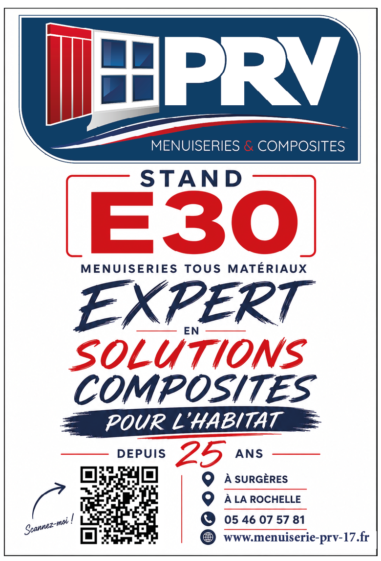 Retrouvez PRV à l’Espace Encan de La Rochelle du 25 au 27 septembre 2026, stand E30. Découvrez nos volets composites et nos solutions de menuiseries extérieures.